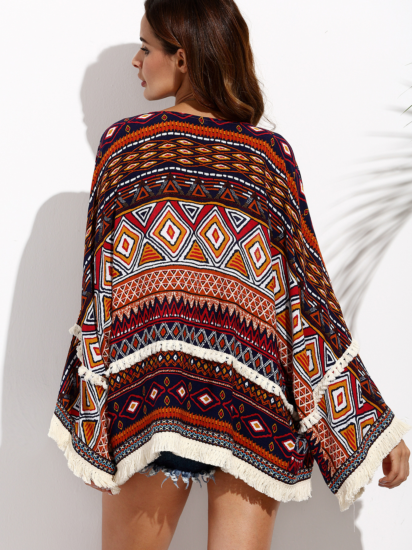 Title 3, Bohemian print fringed cardigan top