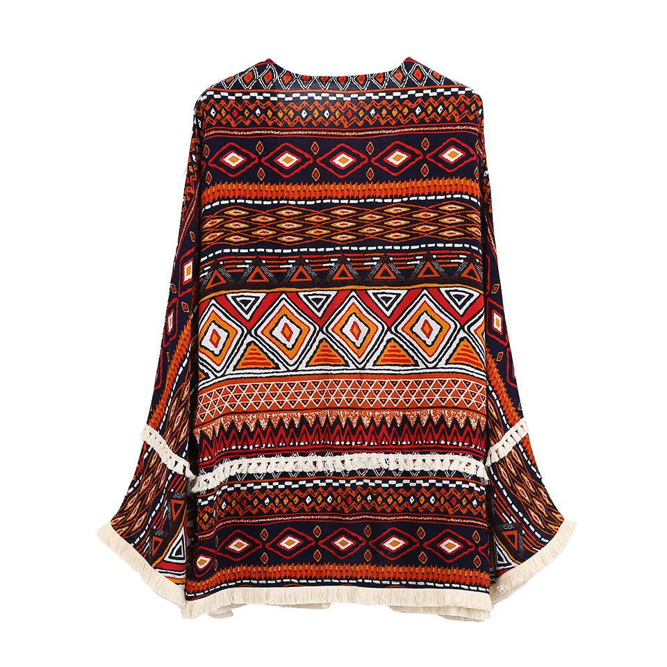 Title 5, Bohemian print fringed cardigan top