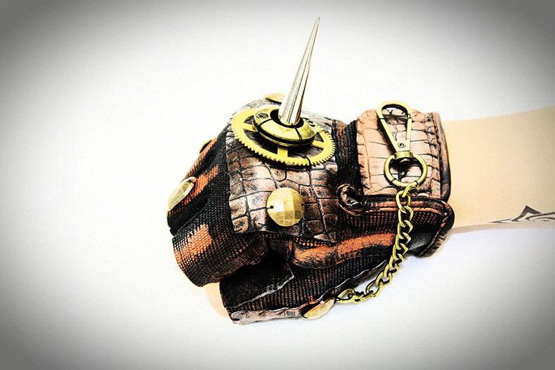 Title 3, Steampunk Rock Locomotive Half Finger Gloves Ou...