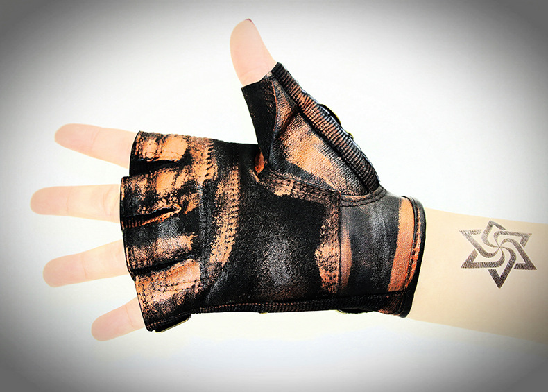 Title 4, Steampunk Rock Locomotive Half Finger Gloves Ou...