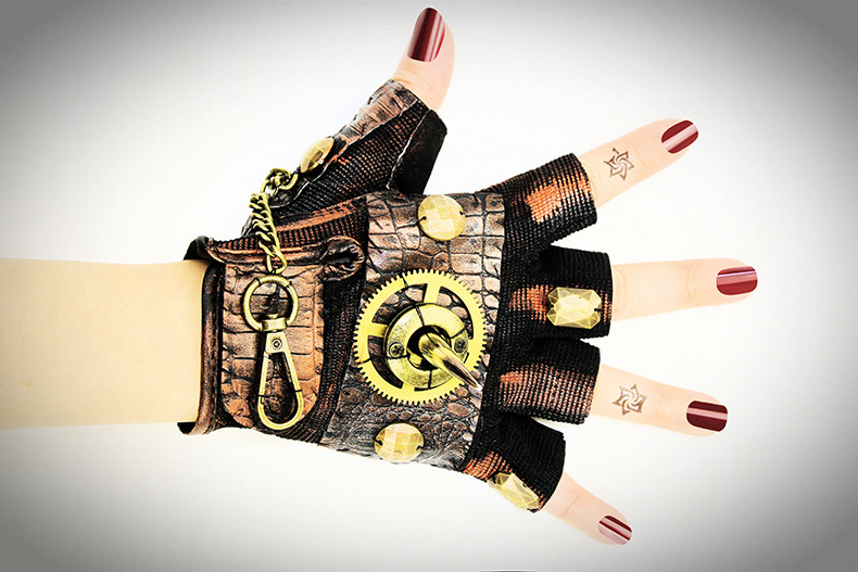 Title 8, Steampunk Rock Locomotive Half Finger Gloves Ou...