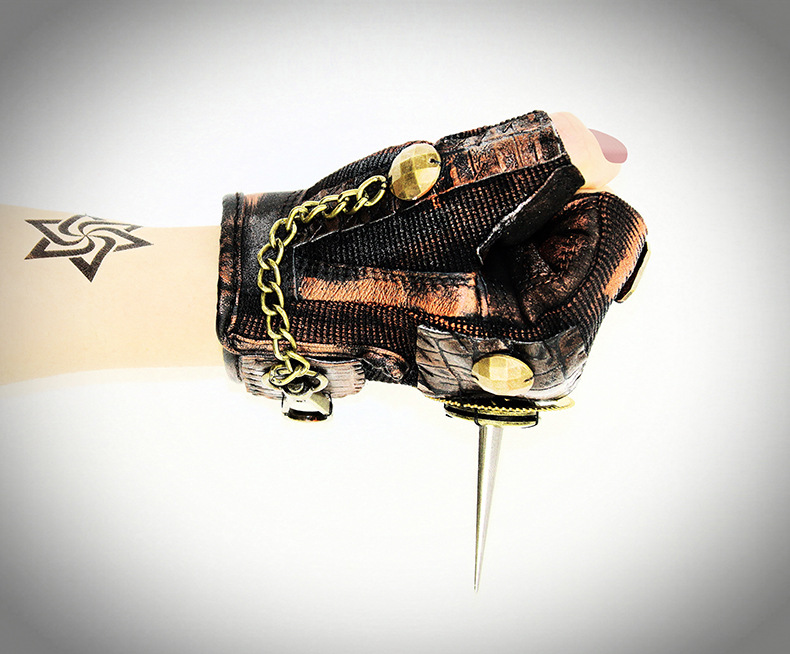 Title 9, Steampunk Rock Locomotive Half Finger Gloves Ou...