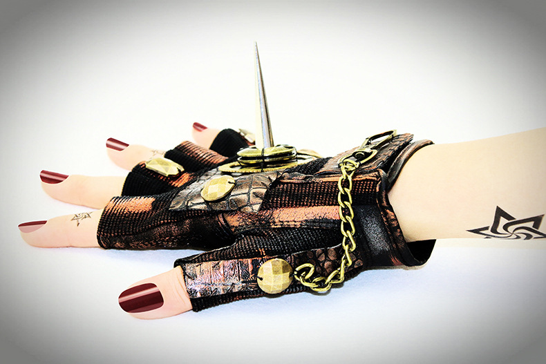 Title 12, Steampunk Rock Locomotive Half Finger Gloves Ou...