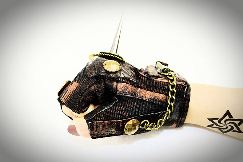 Title 14, Steampunk Rock Locomotive Half Finger Gloves Ou...