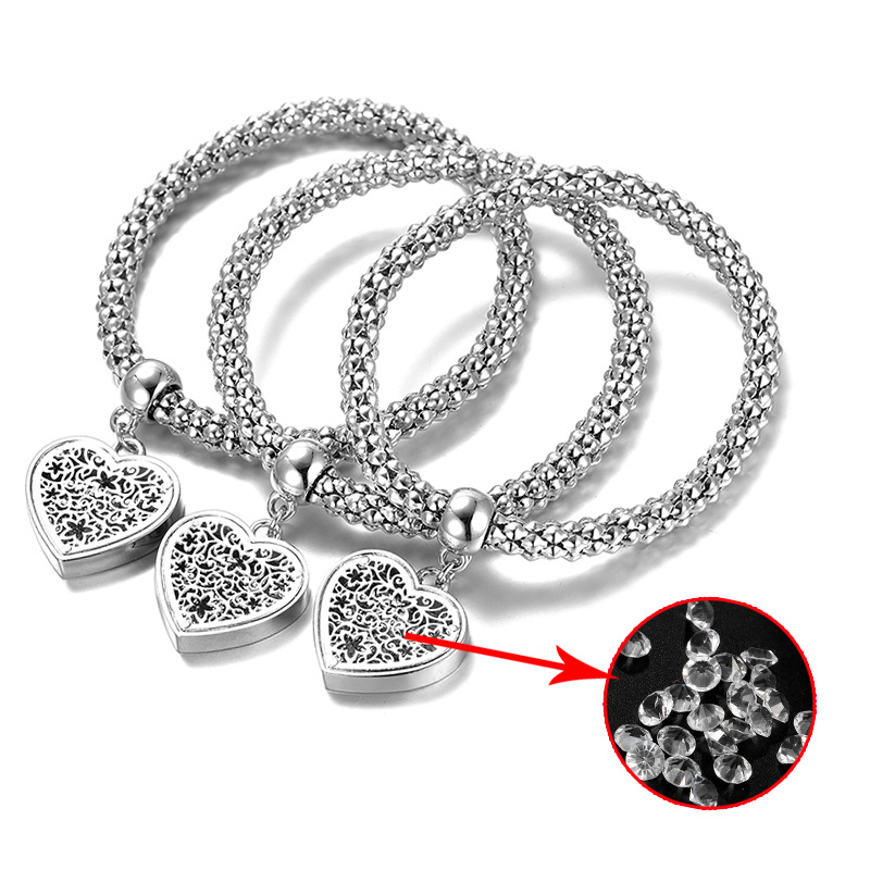 Title 4, Alloy Elastic Diamond Love Pendant Bracelet Tri...