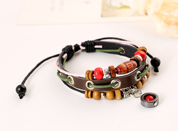 Title 4, Leather Bracelet Jiangshan Little Redwood Beade...