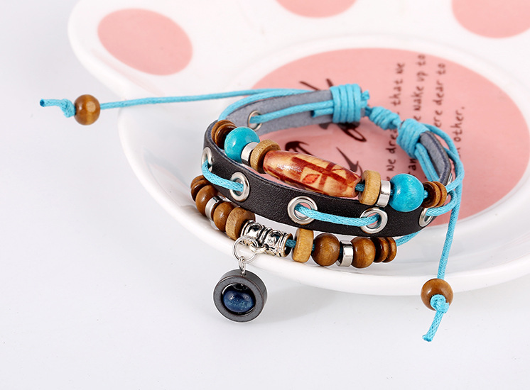 Title 6, Leather Bracelet Jiangshan Little Redwood Beade...