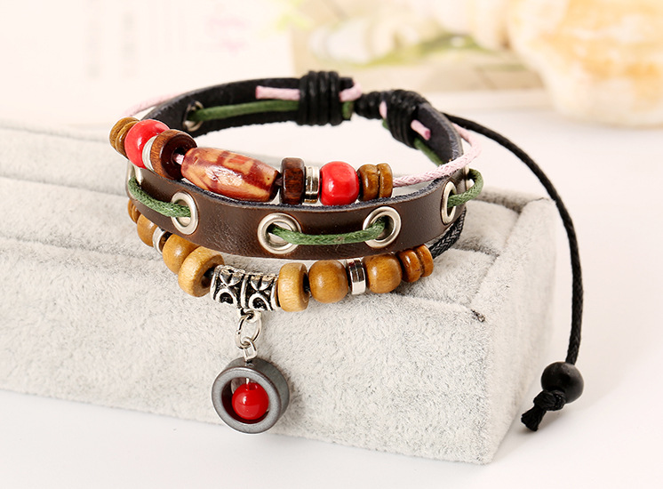 Title 7, Leather Bracelet Jiangshan Little Redwood Beade...