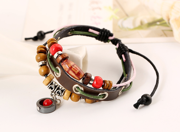 Title 8, Leather Bracelet Jiangshan Little Redwood Beade...