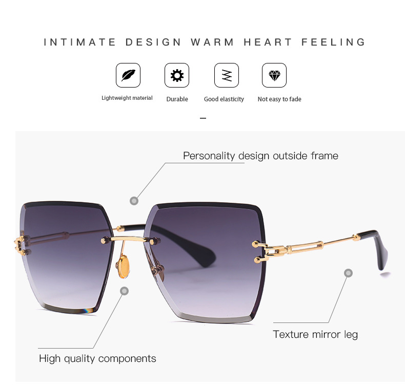 Title 2, Frameless Trimmed Square Sunglasses