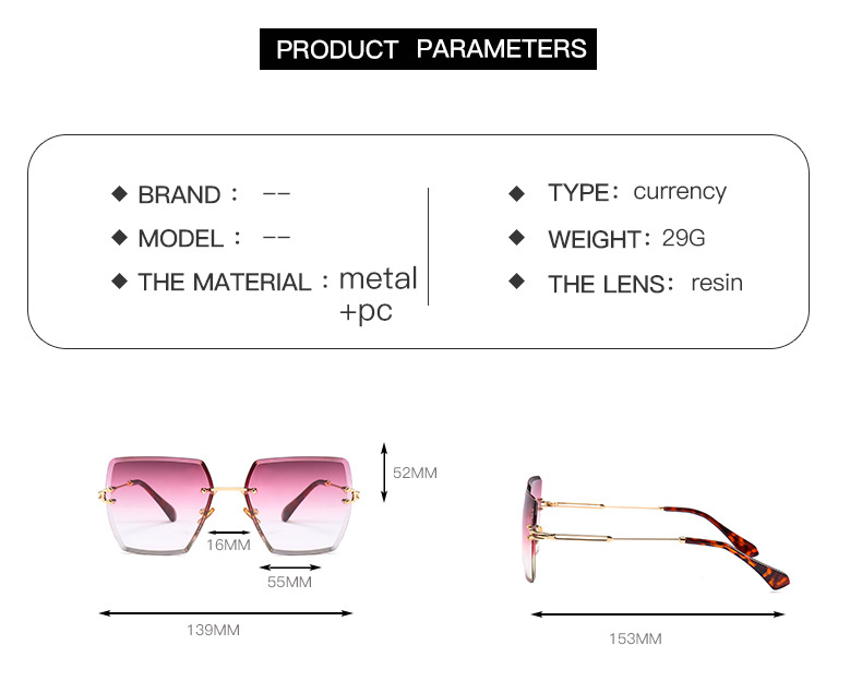 Title 3, Frameless Trimmed Square Sunglasses