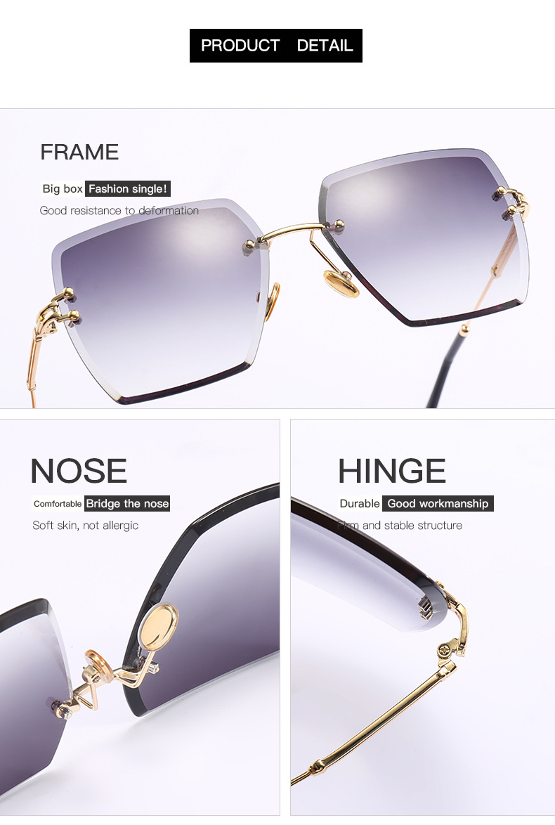 Title 13, Frameless Trimmed Square Sunglasses