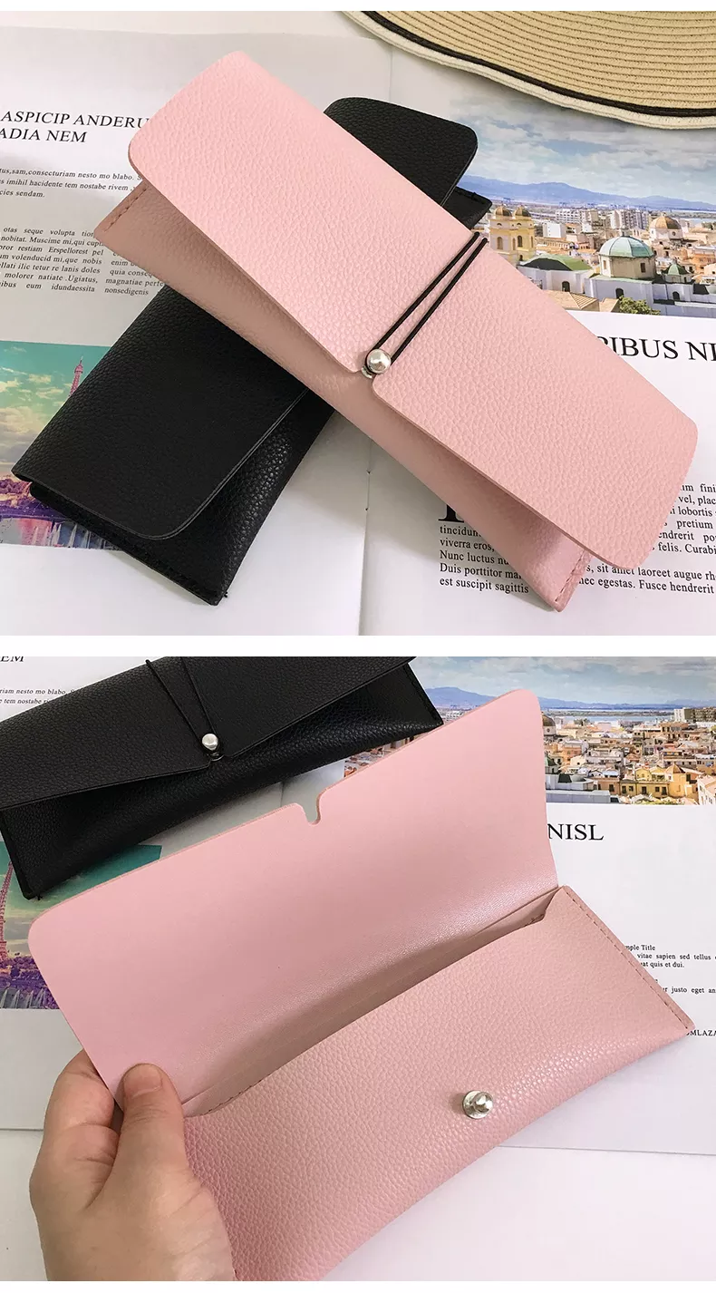 black eyeglasses cases  women beautiful pink glasses box leather soft spectacle cases men Portable Strapping spectacles case