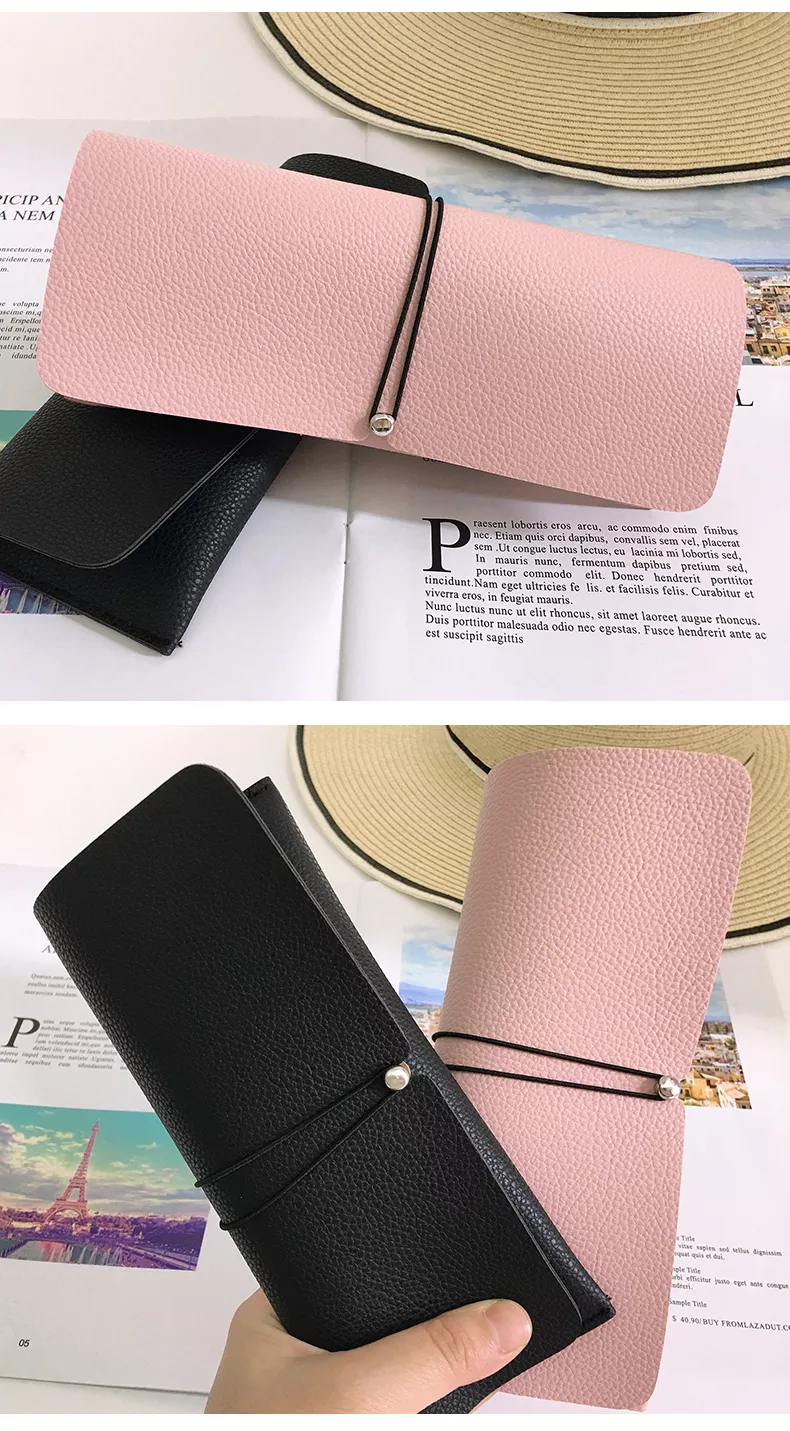 black eyeglasses cases  women beautiful pink glasses box leather soft spectacle cases men Portable Strapping spectacles case