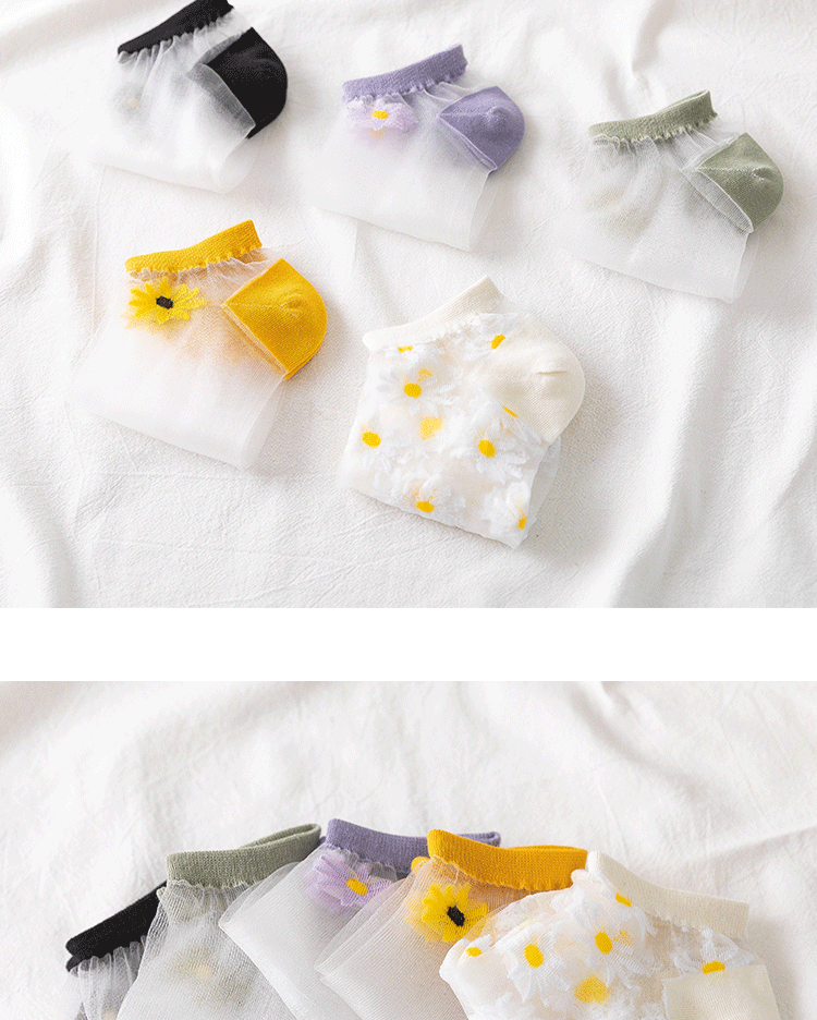 Title 7, Small Daisy Glass Stockings Female Summer Socks...