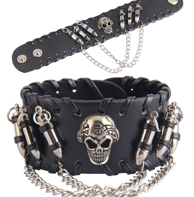 Title 1, Personalized leather skull bullet alloy bracelet