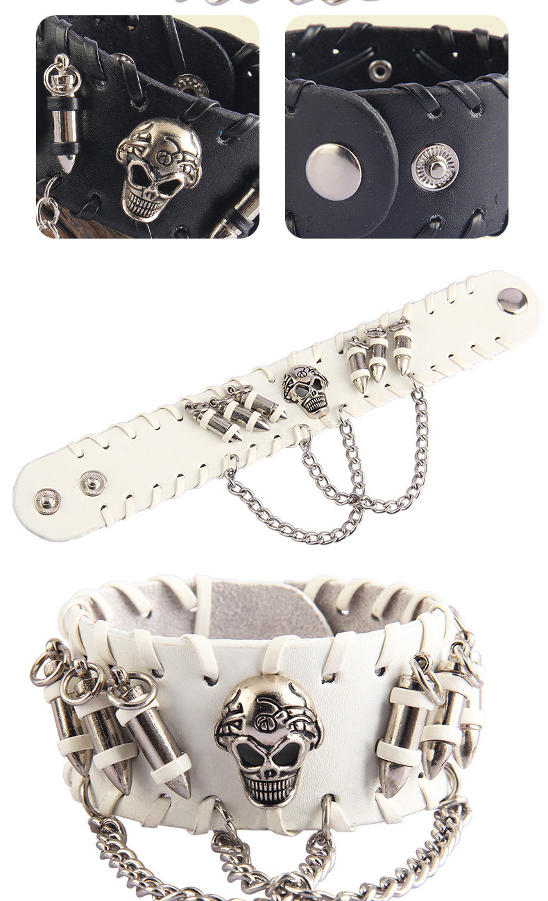 Title 2, Personalized leather skull bullet alloy bracelet