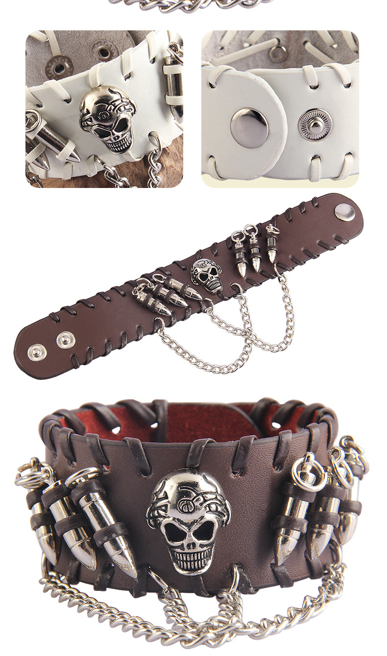 Title 3, Personalized leather skull bullet alloy bracelet