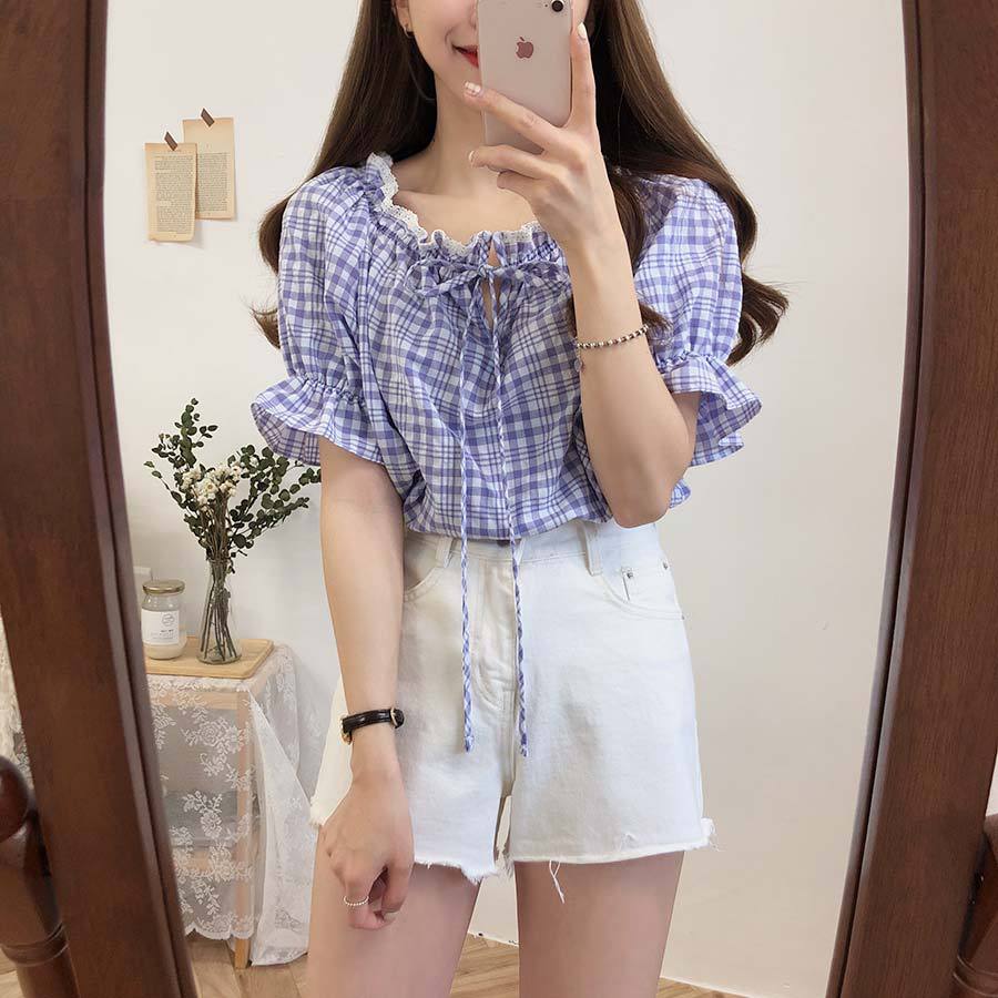 Title 9, Short-Sleeved Plaid Shirt Womens Summer New Sm...