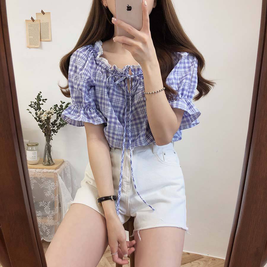 Title 10, Short-Sleeved Plaid Shirt Womens Summer New Sm...