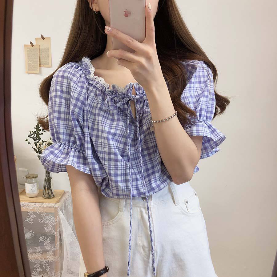 Title 11, Short-Sleeved Plaid Shirt Womens Summer New Sm...