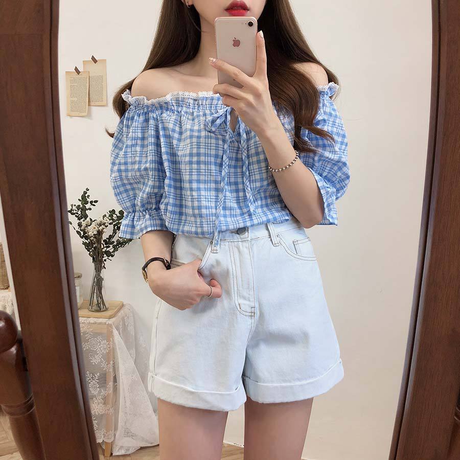 Title 13, Short-Sleeved Plaid Shirt Womens Summer New Sm...