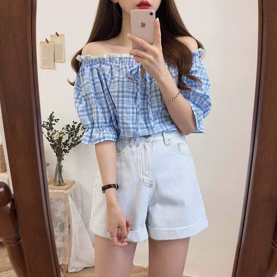 Title 15, Short-Sleeved Plaid Shirt Womens Summer New Sm...