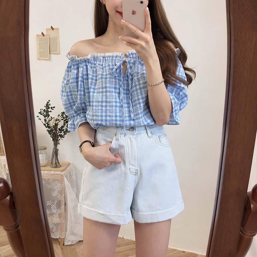 Title 16, Short-Sleeved Plaid Shirt Womens Summer New Sm...