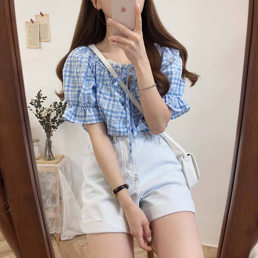 Title 17, Short-Sleeved Plaid Shirt Womens Summer New Sm...