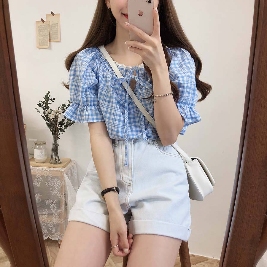 Title 20, Short-Sleeved Plaid Shirt Womens Summer New Sm...