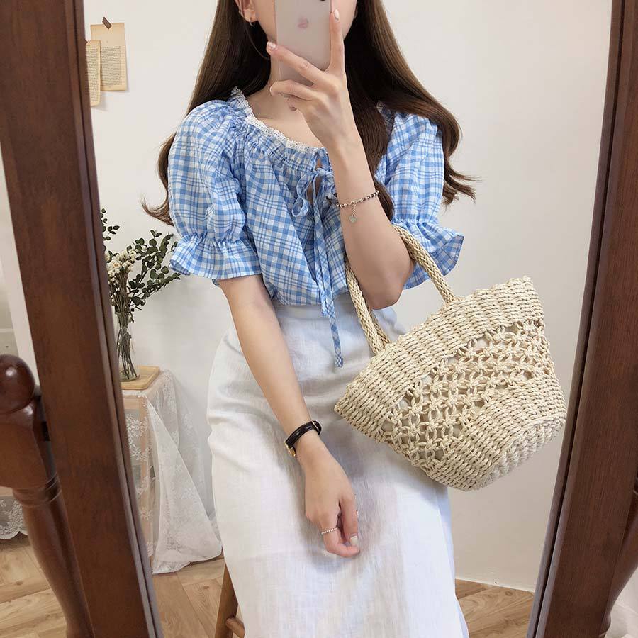 Title 27, Short-Sleeved Plaid Shirt Womens Summer New Sm...