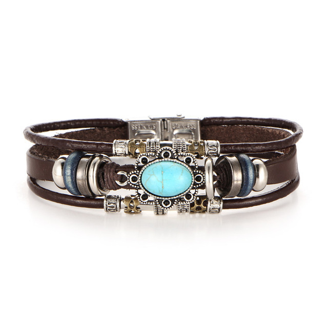 Title 3, Ovaal turquoise lederen armband