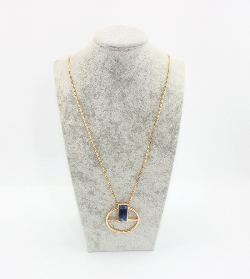 Title 1, Round pendant necklace natural stone rectangula...