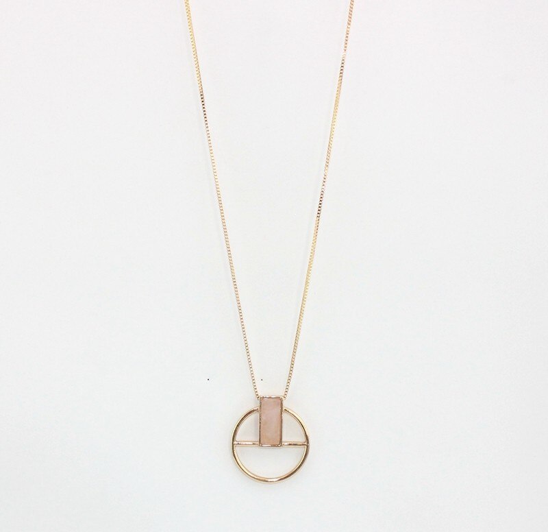 Title 3, Round pendant necklace natural stone rectangula...