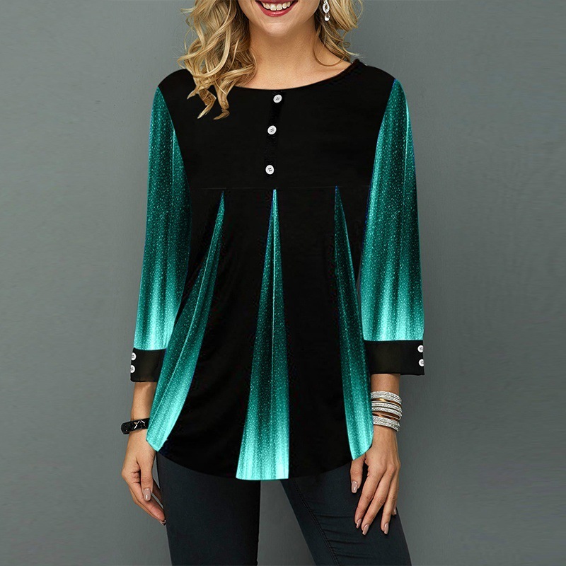 Title 6, Printed gradient three-button long sleeve shirt...