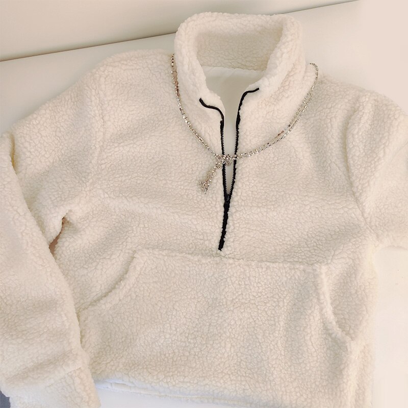 Title 6, Thickened Long-sleeved Zipper Lamb Wool Sweater