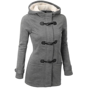 Women's hooded, horned, buttoned jacket, overcoat, thickened