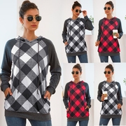 New fall women's plaid stitching drawstring pocket