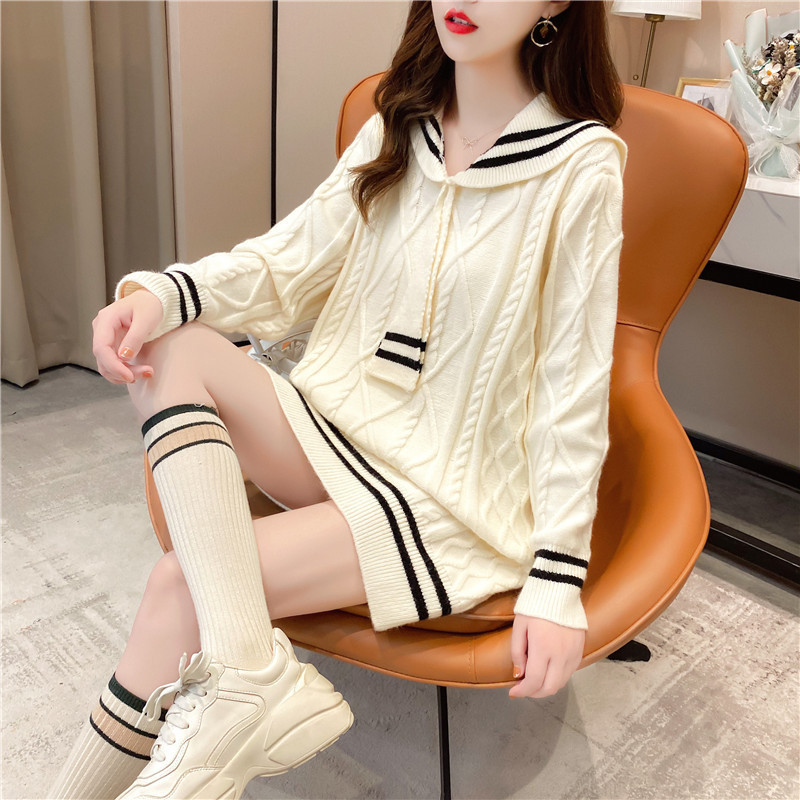 Title 4, Loose Mid-length Sweater Womens Navy Style Kor...