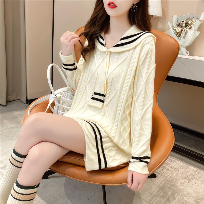 Title 5, Loose Mid-length Sweater Womens Navy Style Kor...