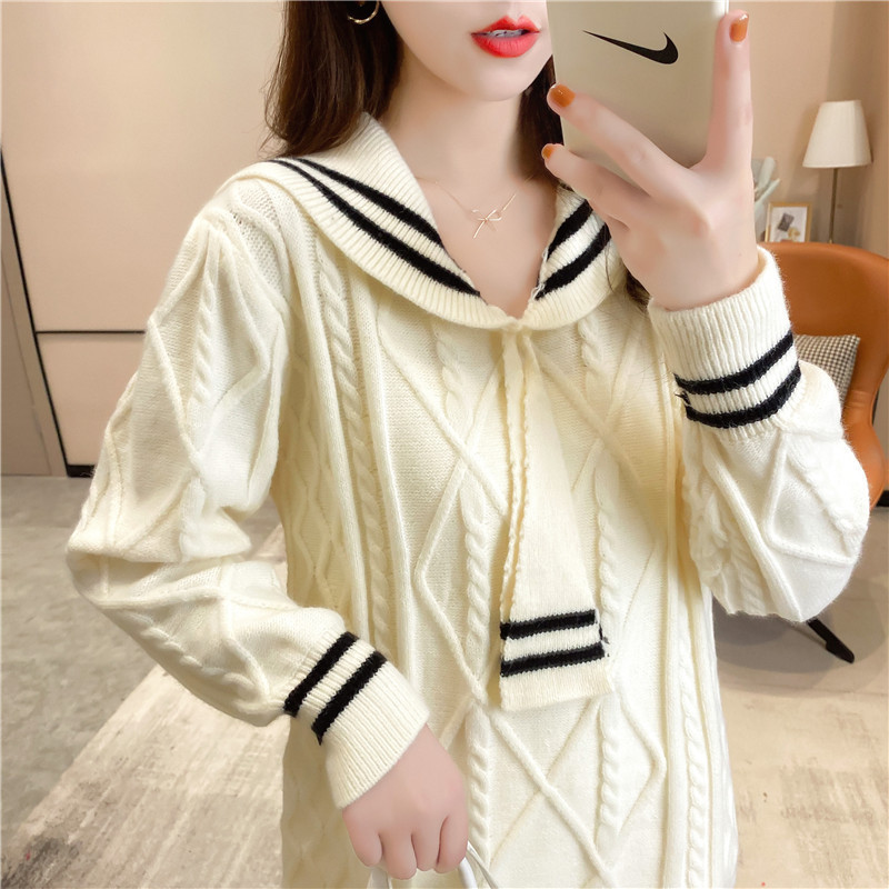 Title 6, Loose Mid-length Sweater Womens Navy Style Kor...