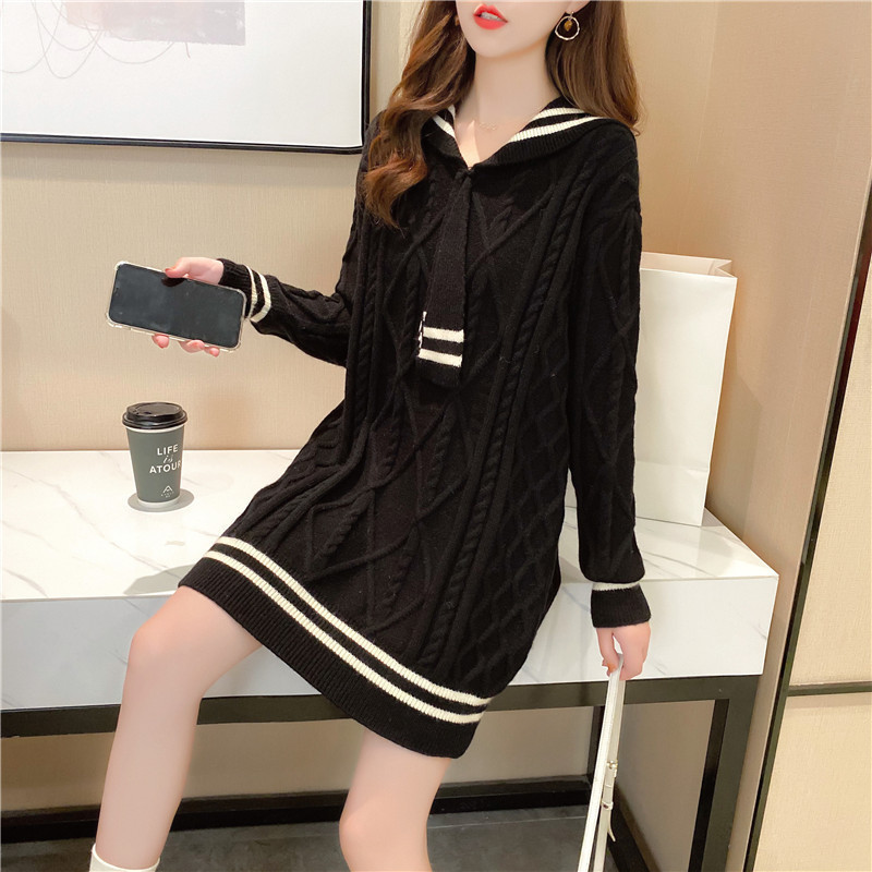 Title 8, Loose Mid-length Sweater Womens Navy Style Kor...