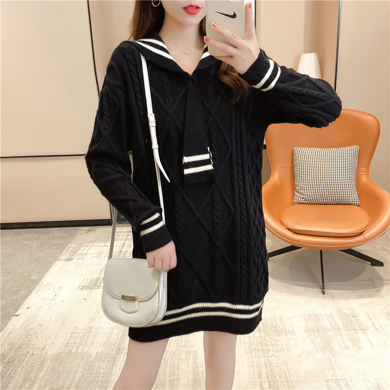 Title 10, Loose Mid-length Sweater Womens Navy Style Kor...