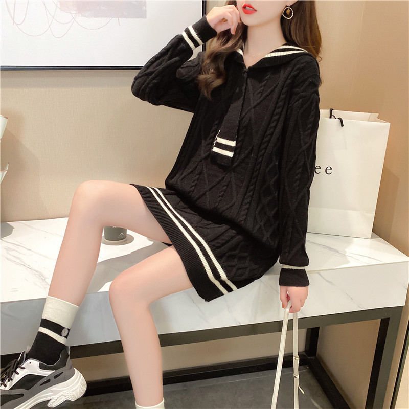 Title 13, Loose Mid-length Sweater Womens Navy Style Kor...