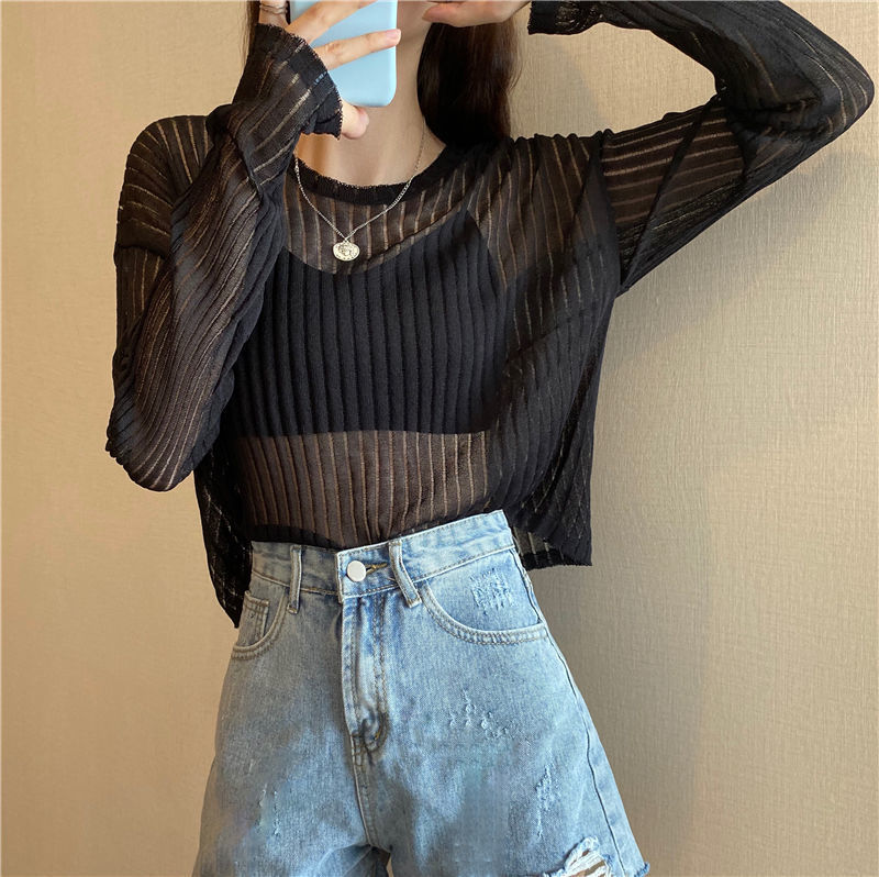 Title 4, Korean Style Loose Thin Long Sleeved Hollow Kni...