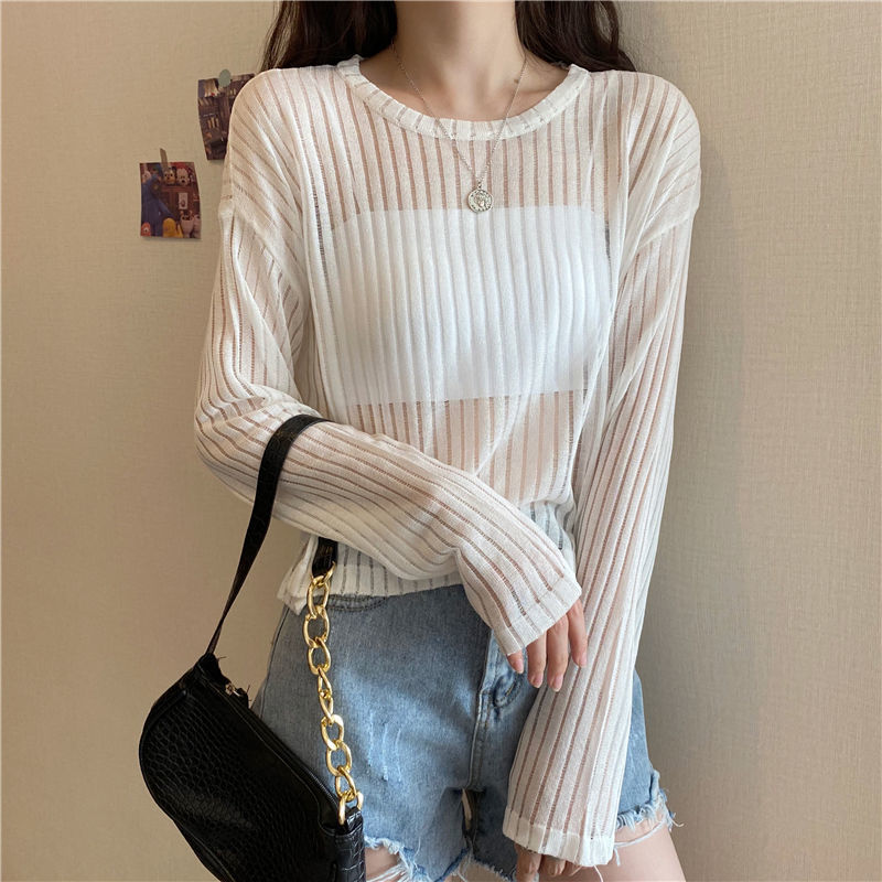 Title 14, Korean Style Loose Thin Long Sleeved Hollow Kni...