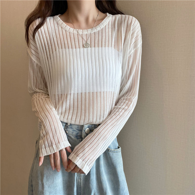 Title 17, Korean Style Loose Thin Long Sleeved Hollow Kni...