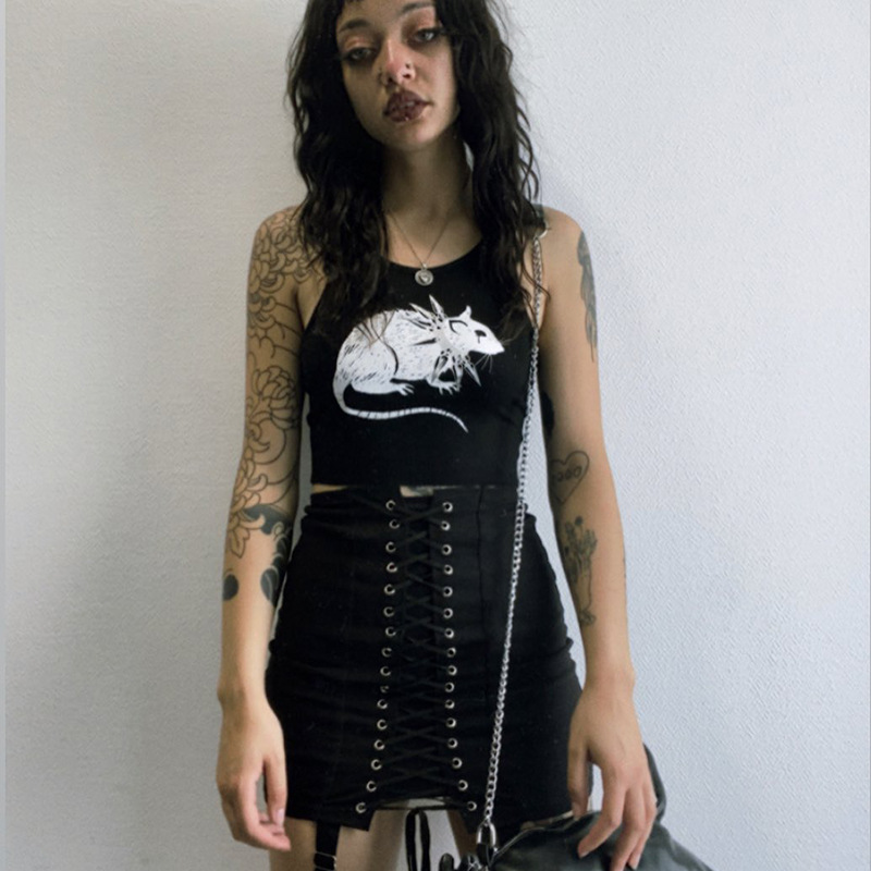 Title 4, Dark Style Mouse Print Vest New Sexy Cropped In...