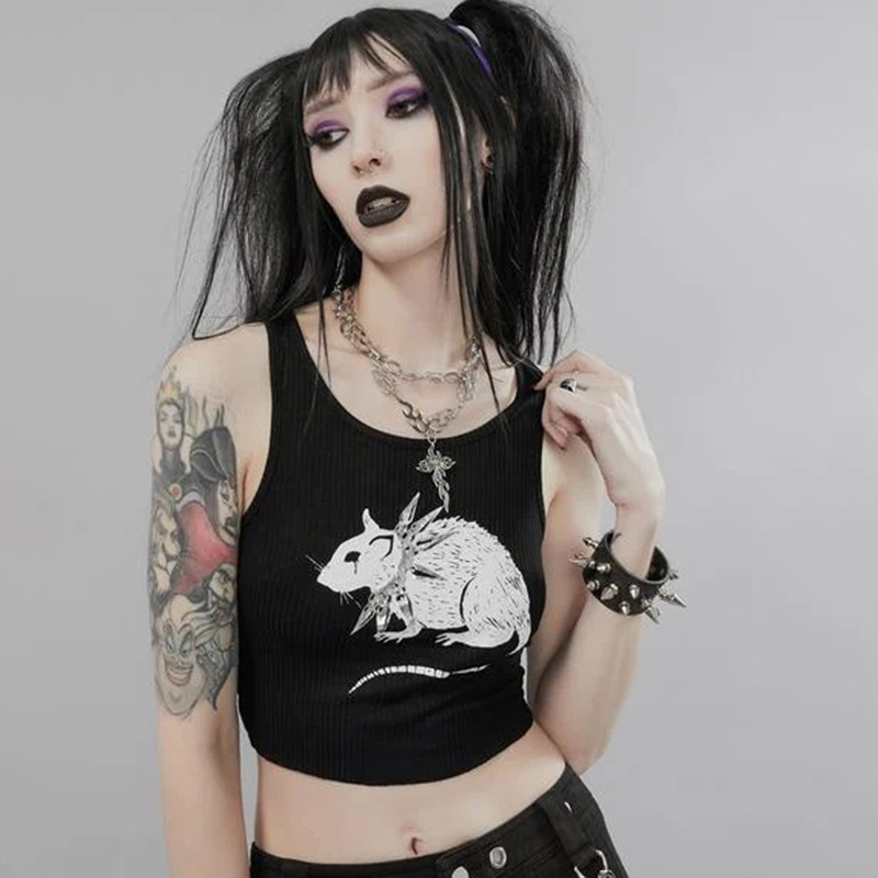 Title 5, Dark Style Mouse Print Vest New Sexy Cropped In...