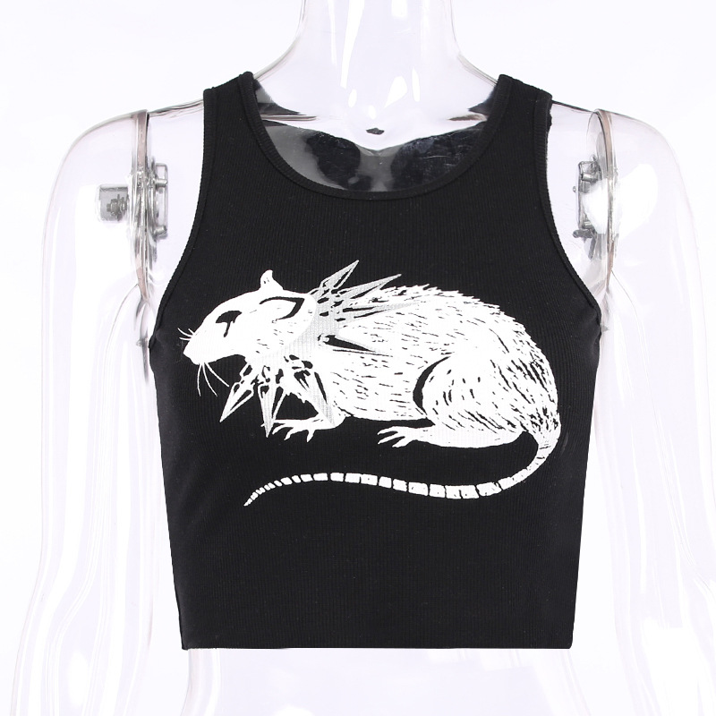 Title 7, Dark Style Mouse Print Vest New Sexy Cropped In...